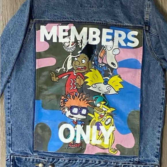 Members Only Blue Denim Jacket with Cartoon Print - Picture 6 of 6